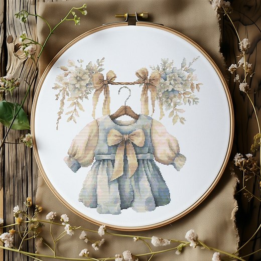 Counted Cross Stitch Pattern With Vintage Baby Girl Outfit Floral Embroidery Pattern Watercolor Cross Stitch Chart Nursery Cross Stitch Pdf - Etsy