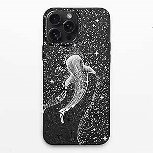 Matte Black Case Compatible with - iPhone 12 Pro - iPhone 12-6.1 inch Whale Shark Shockproof Cover with Stars Cute Constellation Celestial Ocean Fish Protective Rubber Fancy Black and White