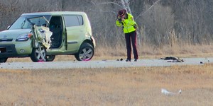 Westbound Hwy 14 detoured through Eagle Lake due to crash