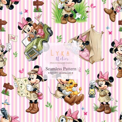 Safari Mouse Seamless Pattern, Pink Stripe Background, Nursery Wallpaper (digital Download) - Etsy