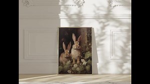 Antique Rabbit Painting, Couple Bunny Wall Art Poster, Dark Academia Wall Art Vintage Bunny Print, Moody Rustic Wild Hare Art, Housewarming - Etsy