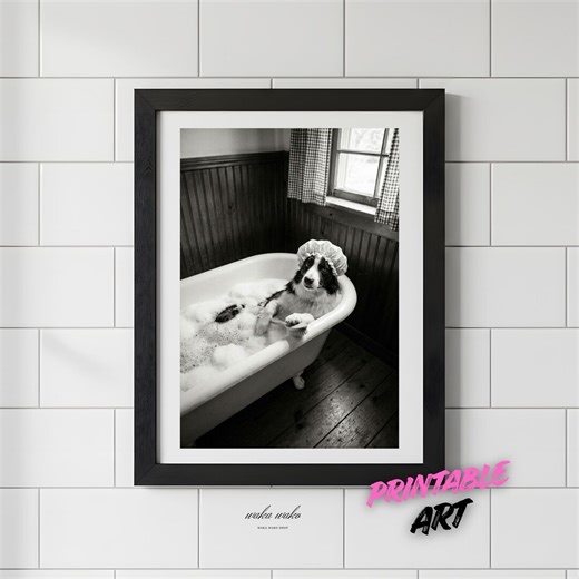 Funny Border Collie Bath Print, Vintage Bathroom Decor (digital Download) - Etsy