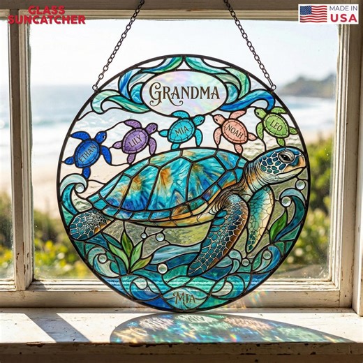 Personalized Grandma Turtle Suncatcher Glass, Custom Name Sea Turtle Window Hanging, Ocean Family Gift for Grandma - Etsy