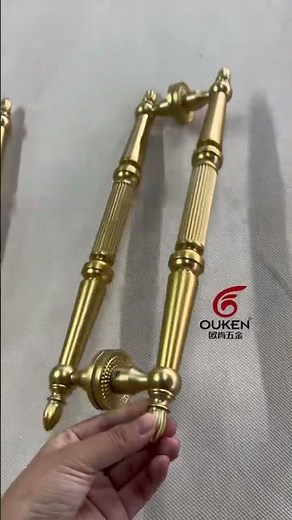 Luxury Brushed Brass Door Pull with Exquisite Carving | Royal Style