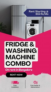 3 comments | Affordable Fridge & Washing Machine Combo for Rent in Bangalore – Starting at Just ₹915/Month!  Upgrade your home hassle-free with top-quality appliances. Rent now and enjoy convenience without the hefty price tag. Perfect for students, professionals, and families. #fridge #washing #machine #refridgerator #appliances #home #rent #rentals #guarented #bangalore #combo #rentappliances #homeappliances | Guarented | Facebook
