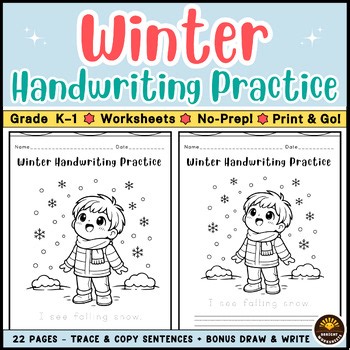 Winter Handwriting Practice | Trace & Copy Sentences | No-Prep Worksheets K-1
