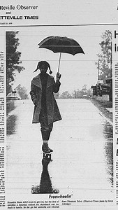 Thanks to @jmarkovich for finding Shaunda Shane, the “mystery” skater from 1979 that graced the pages of @fayobserver. She sounds as lively as ever and is re-creating the photo. Update: check my stories. When asked about her skating days, she had a perfect response: “I was free” Full story at ncrabbithole.com | Tony Hawk