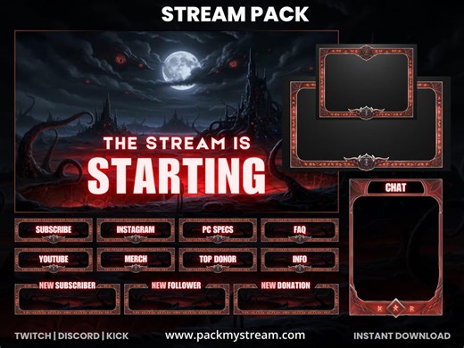 Dark Abyss Stream Pack – Twitch Overlay, Horror Landscape Gaming Overlay, Red Dark Fantasy Stream Screens, OBS Alerts & Panels - Etsy