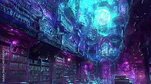 Magical Library. Fantasy Study. Fantasy and fairy tale setting video. Loop animation for relaxing music video