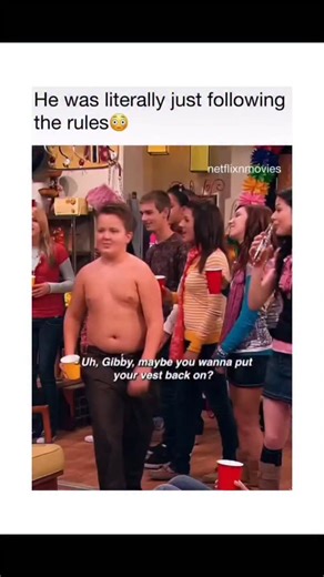 Filmstraa on Instagram: "That clip is a classic moment from the Nickelodeon show iCarly. It features the character Gibby Gibson (played by Noah Munck) using his clever understanding of the "rules" to justify his trademark shirtlessness. ​Here is a breakdown of why this scene is so memorable: ​The Context ​Gibby was a breakout character known for his eccentric personality and his habit of taking off his shirt for almost no reason. In this specific episode, he is confronted by the stern school off