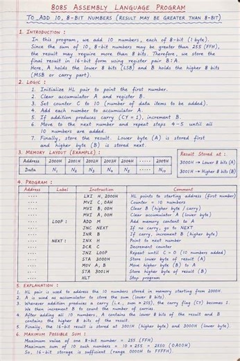8085 Assembly Language Program to Add 10 8-bit Numbers #mscphysics #crazyphysics #education #shorts
