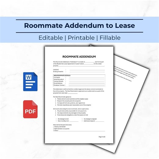 Roommate Lease Addendum Template, Add Tenant to Rental Agreement, Editable MS Word, Fillable PDF - Etsy