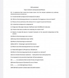 CBE worksheetTopic:-Element, Compound and MixtureQ1. A substa... | Filo