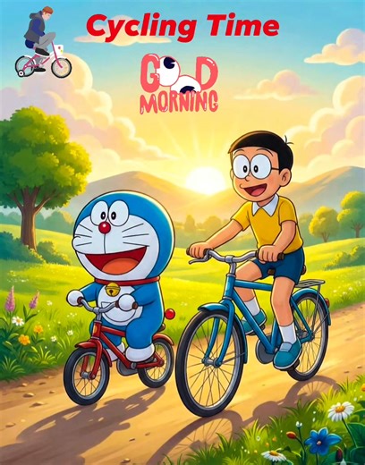 💪🚲 Exercise Time | Let's Go Cycling 🚲👍 Doraemon & Nobita on Mission Exercise to keep fit. 🦵💪 #googltoons #nonfollowersviewers #facebookreelsviral #facebookreels #doremonnobita #doremoncartoon #exercise | GooglToons