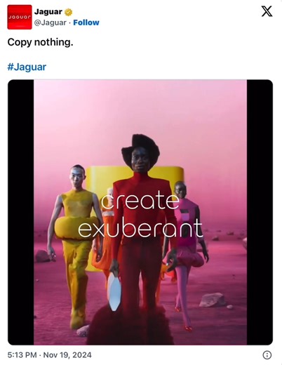 Go Woke, Go Broke: Jaguar Sales Crash by 97% After Controversial Rebrand —————————————————— Breitbart News: Jaguar’s vehicle sales in Europe dropped by 97.5 percent…. The iconic British marque revealed its new concept car, the Type 00 (pronounced “zero zero”), to a mixed reaction last November, as Breitbart News reported, with an advertising campaign that failed to showcase even one single vehicle.(SEE VIDEO BELOW) According to European Automobile Manufacturers’ Association (AECA), the company r