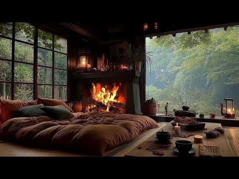 Rain Sounds & Cozy Fireplace – Warm Crackling Sounds for Deep Sleep, Stress Relief | Meditation
