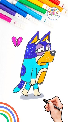 How to Draw Bluey | Draw Bluey Bandit with Broken Heart Drawing 🌈🐶 #bluey #shorts #sad #forkids