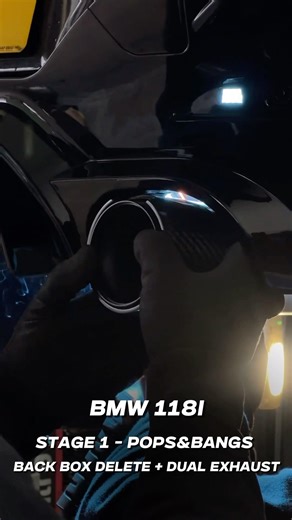 BMW 118i with Stage 1, pops & bangs, back box delete and dual exhaust.