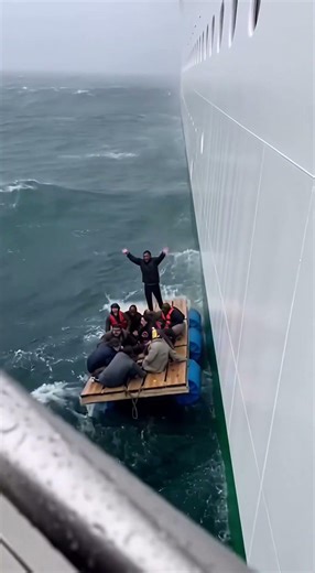 Tiny Raft Smashes Into Massive Cruise Ship During Heavy Atlantic Storm