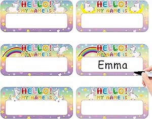 SICOHOME Hello My Name is Stickers - 36pcs 6 Designs Name Tags for Classroom Desks Student Name Plates for Classroom Self Adhesive Name Labels for Kids Kindergarten Preschool Classroom Supplies