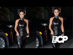 Kim Kardashian Wears Black Vinyl Dress to Dinner In NYC