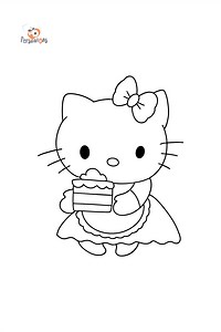 Hello Kitty and cake coloring page ♥ Online and Print for Free!