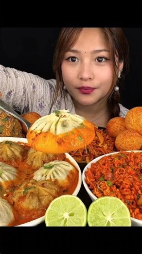 ASMR: Eating Spicy Pani Puri and Noodles Eating Challenge 😍😋 indian street food Mukbang🍝