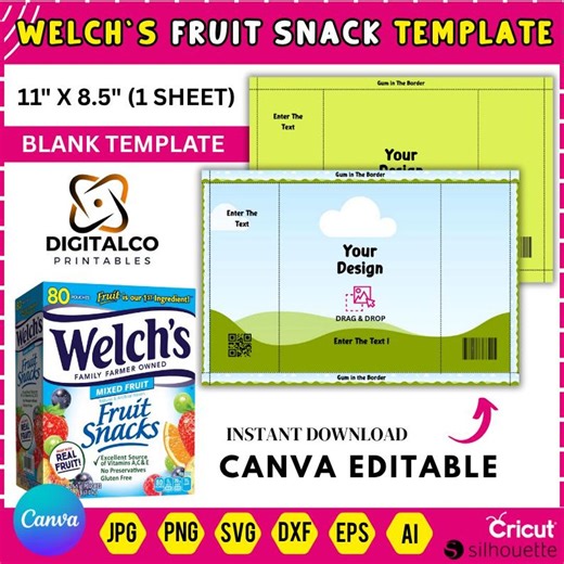 Welch's Fruit Snack Template, Welch's Fruit Snack Wrapper Template, Party Favors, Snack Label, Fruit Snack SVG, Editable Canva Drag and Drop - Etsy