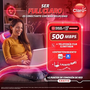Contrata 500 Mbps y recibe telefonía fija ilimitada, entretenimiento que incluye Claro video con Paramount y cobertura total con Punto Wifi y puntos de conexión GRATIS.🤩 | Claro Ecuador
