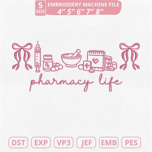 Pharmacy Life Machine Embroidery File, Coquette Pharmacy Tech (instant Download) - Etsy