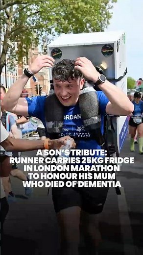 Runner carries 25kg fridge in London Marathon to honour mum who died of dementia