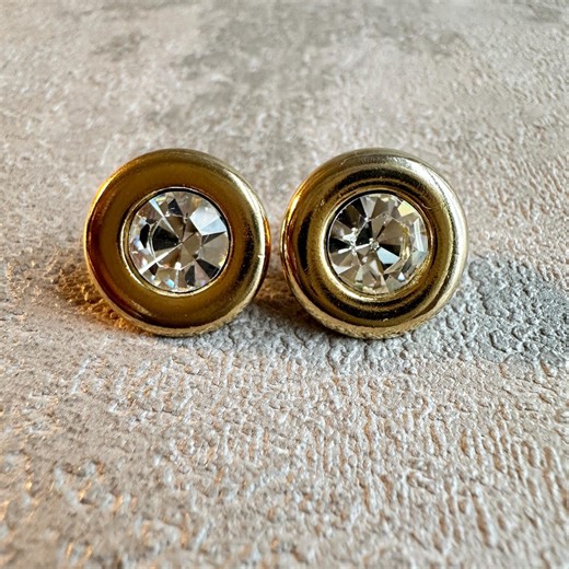 Kenneth Jay Lane Vintage Stud Earrings: Gold Plated Rhinestone Crystal Studs - Etsy