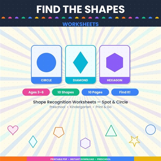 Find the Shapes Worksheets for Preschool | Shape Recognition Activity | Printable PDF | Kindergarten Matching Shapes Game | Toddler Learning - Etsy