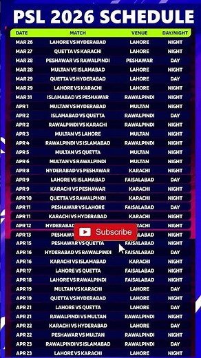 PSL 2026 Schedule | PSL 11 Schedule #psl2026 #psl2026schedule #pslschedule