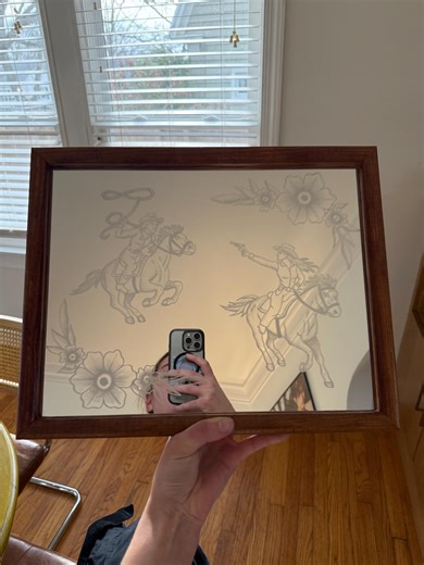 Western Shootout Hand Etched Mirror “pony Up” - Etsy