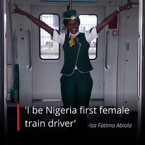 Meet Isa Fatima Abiola, Nigeria 🇳🇬 female train driver. Na since 12 years old she get inspiration to drive train wen e pass her town and even wen she start, some of her male colleagues bin dey laff her say she go soon quit, but she say her determination don prove dem wrong. | BBC News Pidgin