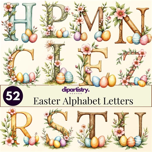 Easter Alphabet Letters PNG Bundle 52 Designs | Floral Easter ABC Clipart | Spring Monogram Letters | Printable Sublimation | Commercial Use - Etsy