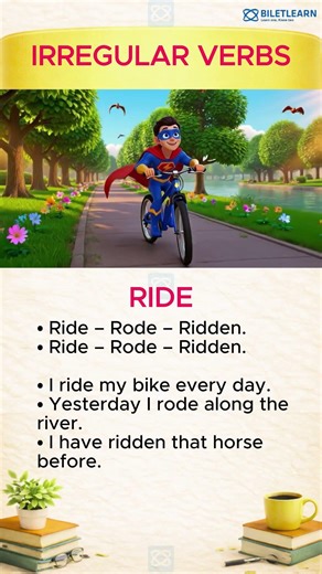 Master Irregular Verbs: RIDE - RODE - RIDDEN | BILETLEARN | Learn 1, Know 2 with Native Word Pairs