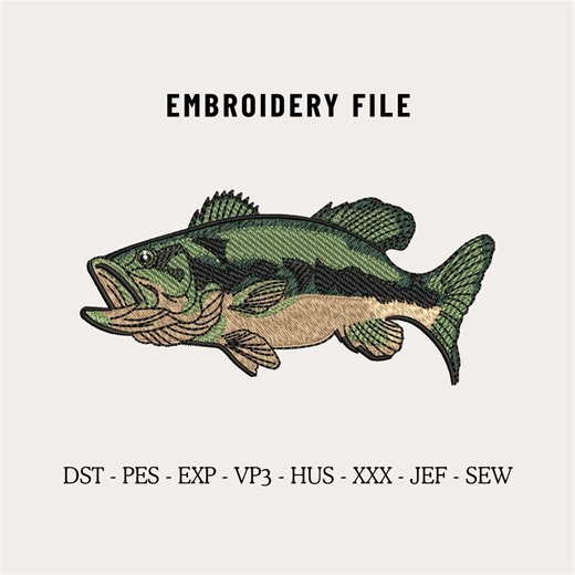 Bass Fish Embroidery Machine Design File for Hats, Outdoor Hunting Cap Design, Custom Embroidery Digitizing, Dad & Trucker Hat Pes Dst File - Etsy
