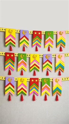 Turn simple paper into beautiful Eid decoration 🌙✨ Easy DIY banner craft anyone can make