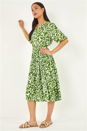 Green Petite Swirl Print Midi Dress  | Roman UK