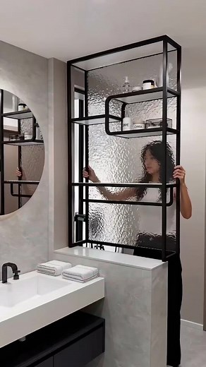 This Decorative Glass Partition Idea Adds Privacy, Storage, and Style All at Once #lifestyle #homedecor