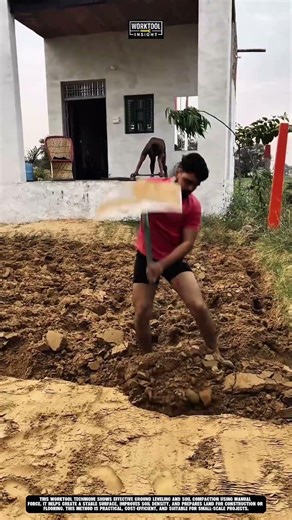 Leveling And Compacting Ground Near Houses Using Work Tool Manual Soil Compactor #tool #worktool