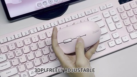 RECCAZR Wireless Keyboard and Mouse Combo, 12 Multimedia and Shortcut Keys, 3-Year Battery Life, 2.4G Wireless keyboard and mouse for Mac, PC, Laptop, Windows, Desktop ( Creaem Pink)