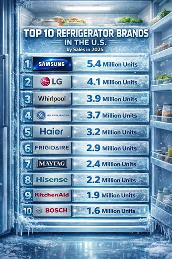🧊 Top 10 Refrigerator Brands in the U.S. by Sales (2025) 🇺🇸
