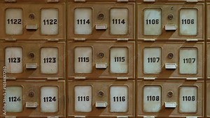 Mailboxes in Central Post Office building, Asmara in Eritrea, Africa. Close-up and static view