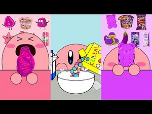 Kirby Animation - Eating Chocolate Cereal, Pink & Purple Food Asmr Mukbang Complete Edition