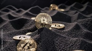 A detailed visualization of Bitcoin coins on a textured landscape, reflecting the evolving digital economy