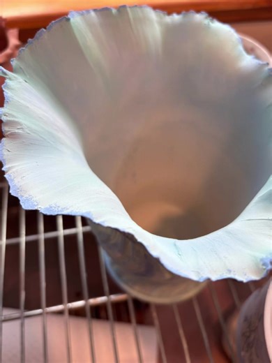 After the Wave 2026 Wheel-thrown with hand-built finish Mid-fire clay, Kiwi underglaze, pearlescent gloss glaze (forthcoming) A sculptural vessel referencing ocean movement and suspended form, awaiting transformation through firing.#pottery #kilnlife #ocean #waves