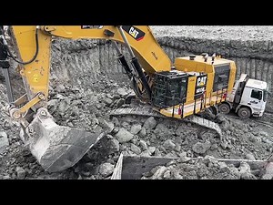 Huge Caterpillar 6015B Excavator Loading Mercedes And MAN Trucks - Sotiriadis Mining Works